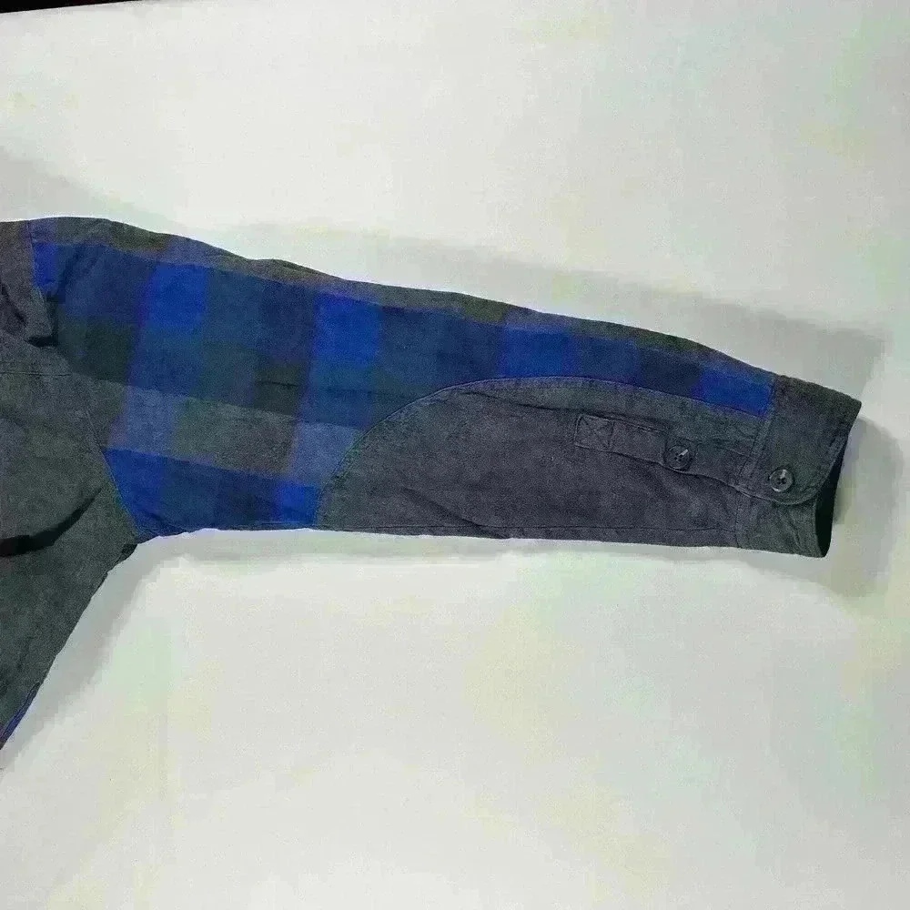 AVALANCHE Cotton Fleece Lined Blue Plaid Flannel Jacket Pockets Button Men Large